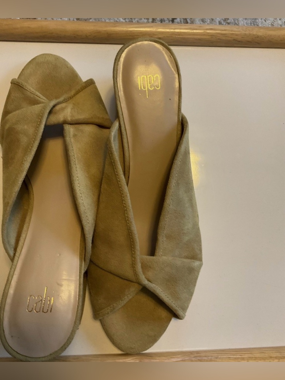 CAbi Olive Suede Knot Slide Sandals